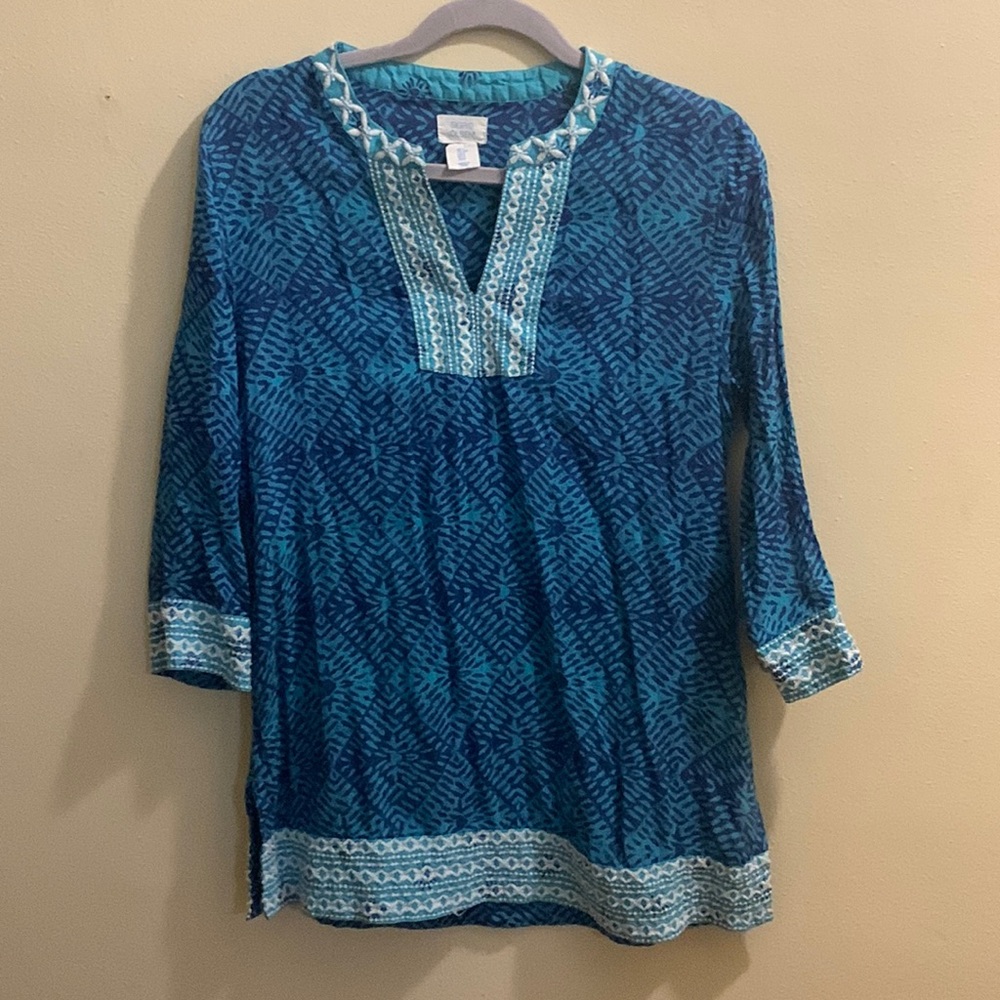 Sigrid Olsen Blue Patterned Blouse